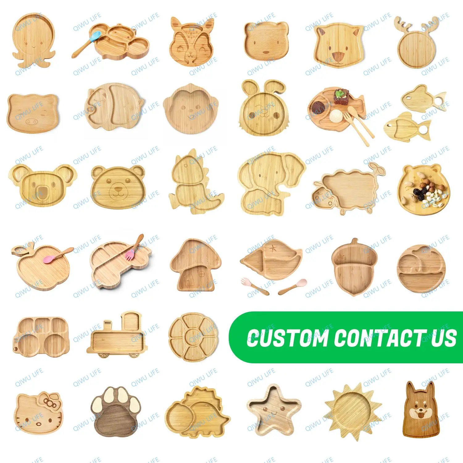 Baby Dinner Wood Plate Baby Bamboo Suction Plate Eco-Friendly Lovely Bamboo Elephant Baby Plate