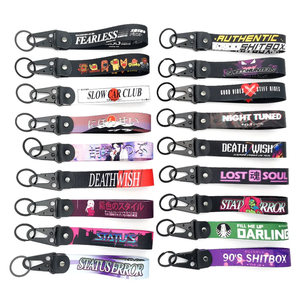 Many Designs Car Modification other key chain Racing Double Sided Thermal Transfer Printing Wrist Strap Keychain buckle Keyring