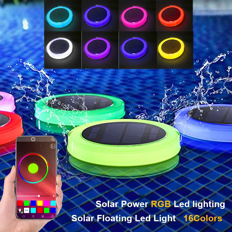 LED Solar Glowing Round White Blue Colorful LED Waterproof Solar Float Pool Light