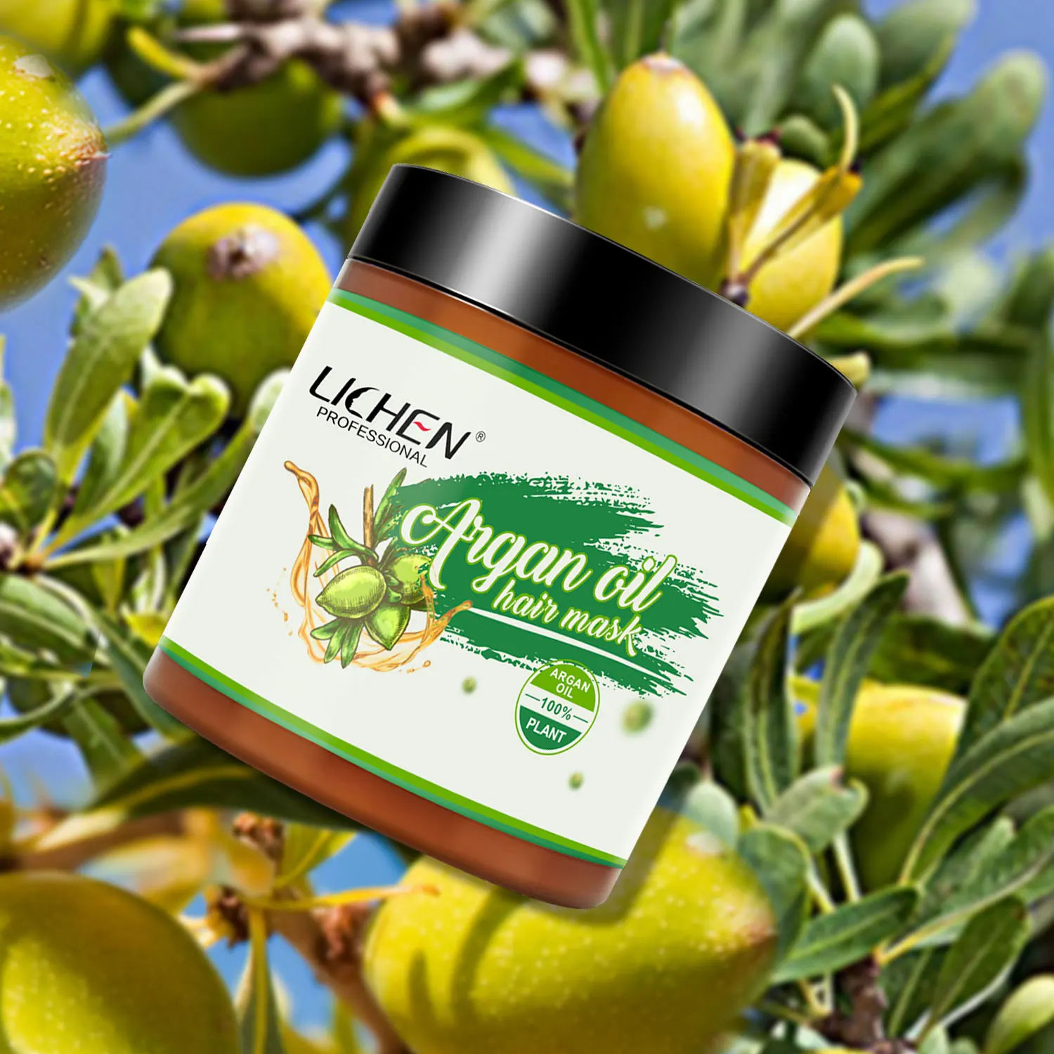 Lichen private label leave in organic vegan smoothing argan hair mask bulk professional hair treatment