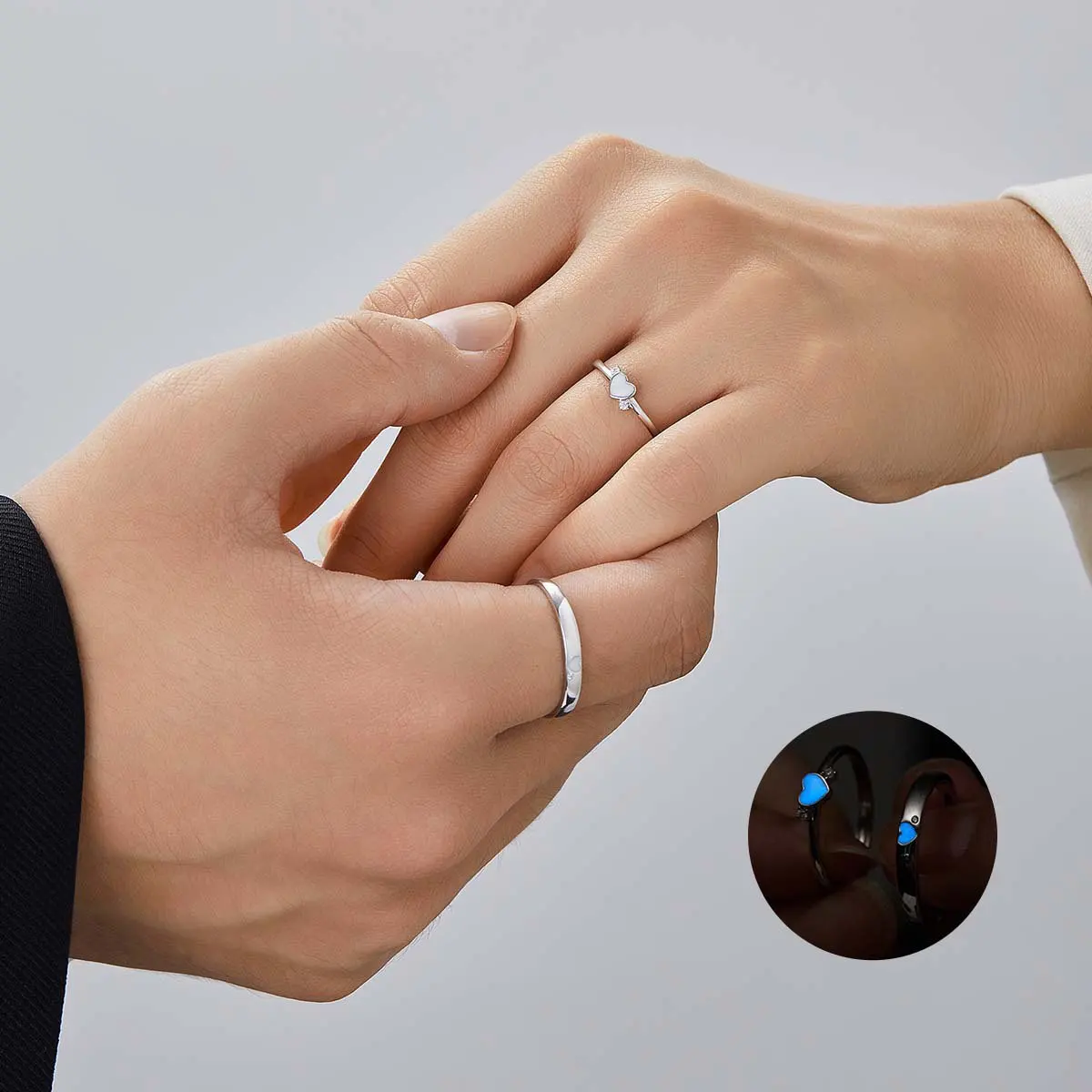 Adjustable Love Luminous s925 Silver Ring Classic Couple Style for Unisex Gift for Girlfriend Rings