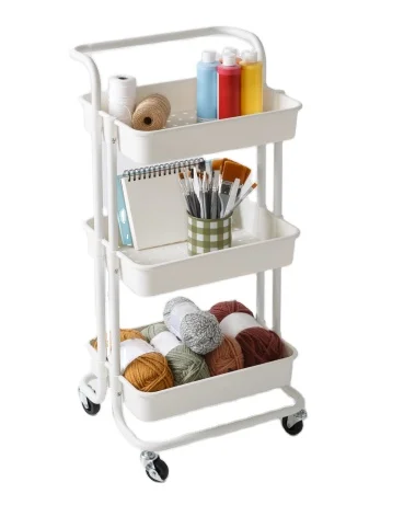 Plastic 3-Tier Double Tube Storage Trolley For Dining Room