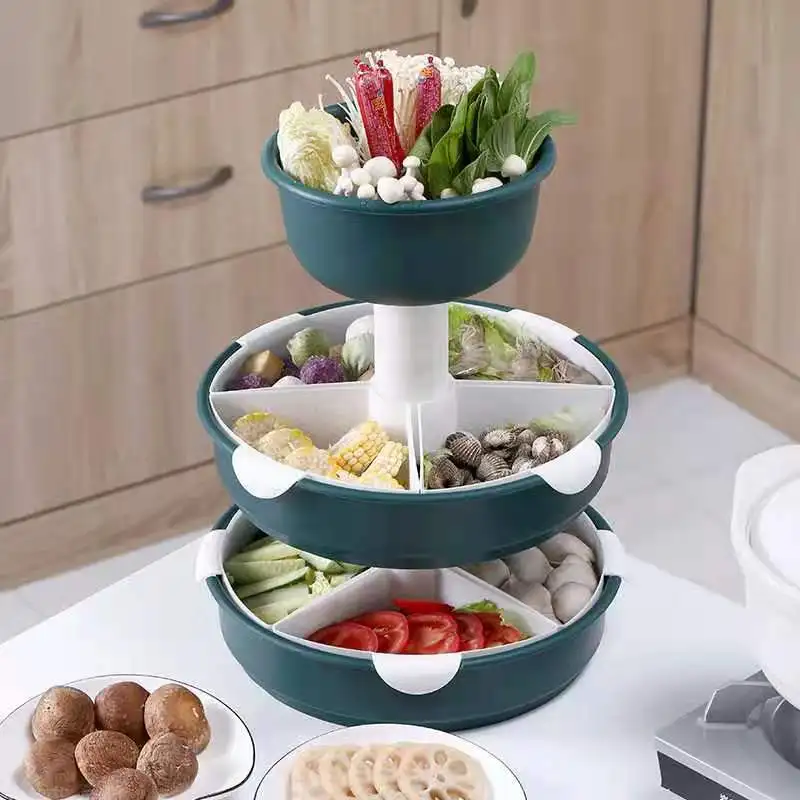 Multi-layer rotating hot pot drain basket creative assortment multifunctional combination fruit and vegetable plate household ga