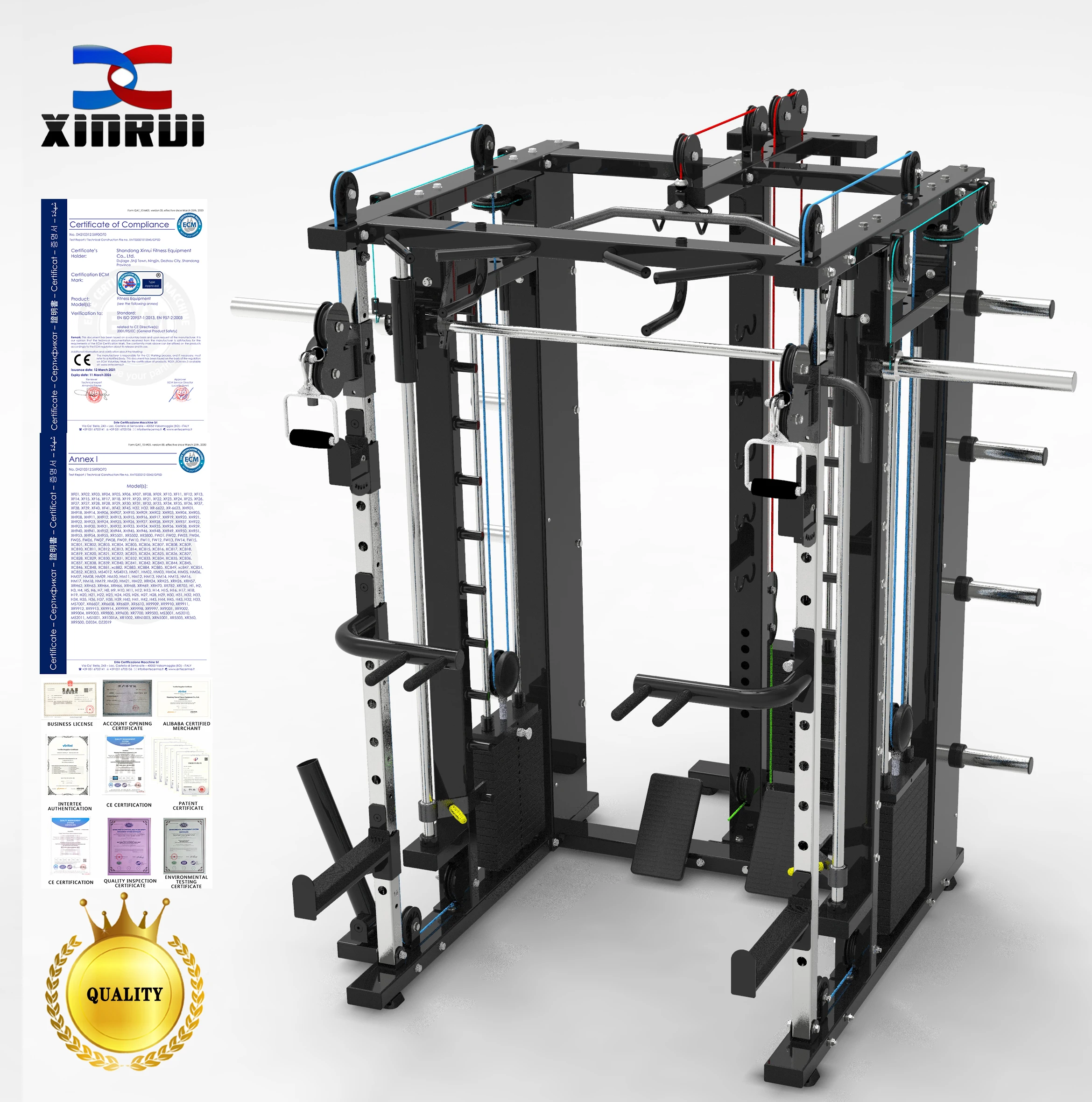New Design Professional Home Gym Equipment Multi Functional Trainer All In 1 Combo Power Rack With Smith Machine Squat Rack