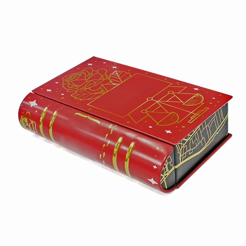 Оптовая продажа небольшой металлический жестяной футляр в форме книги с логотипом на