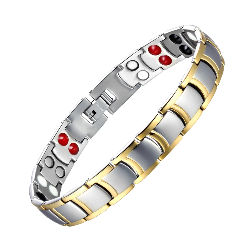 Top Manufacturer Wholesale Health Two Tone Gold Plated Magnetic Germanium Stainless Steel Bracelets For Men