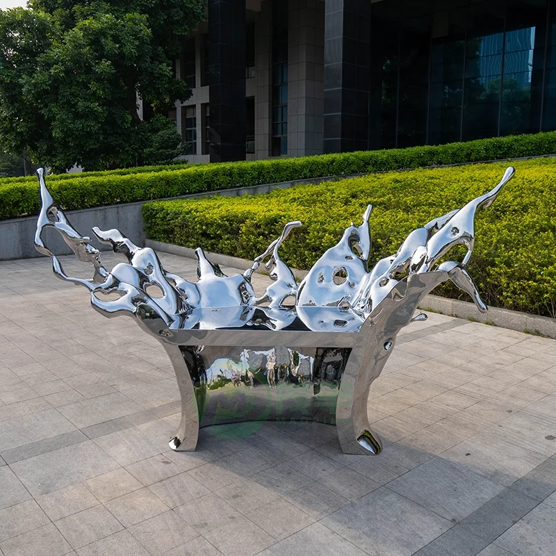 Custom 316 garden decoration abstract art sculpture stainless steel garden sculpture metal sculpture art stainless steel seat