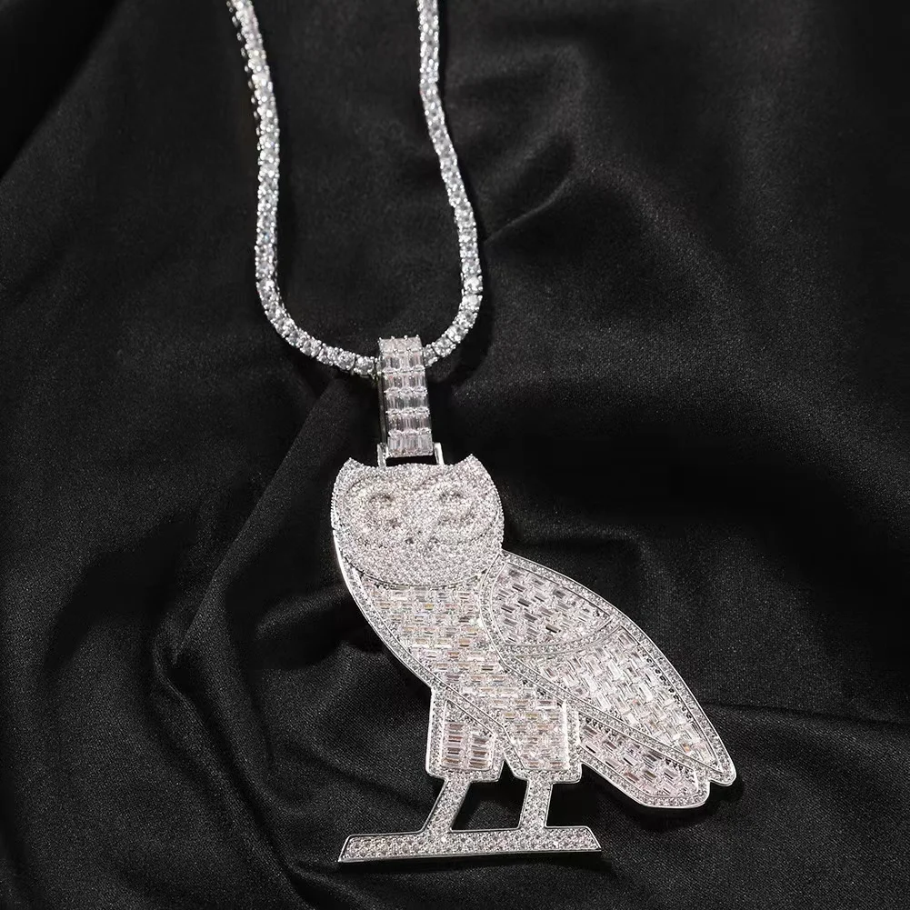 PDANY Custom Made Ovo Drake Charm Jewelry Copper With 5a Baguette Cz Stones Owl Hiphop Pendant