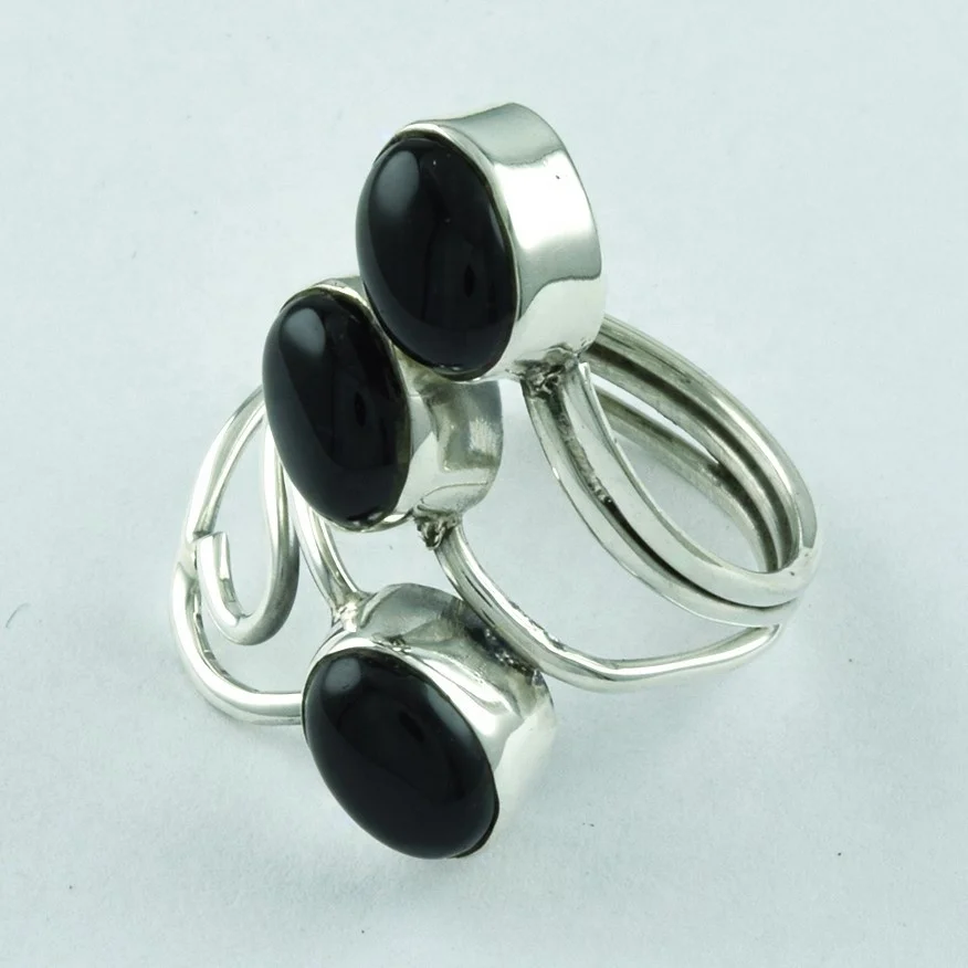 Impressive Design Beautiful Black Onyx Stone Handmade 925 Sterling Silver Ring Wholesaler India