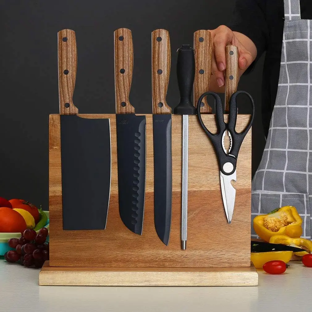 Kitchen Messerblock Magnet Walnut Wood Magnetic Knife Block Holder Rack Double Sides Strong Magnetic Knife Stands