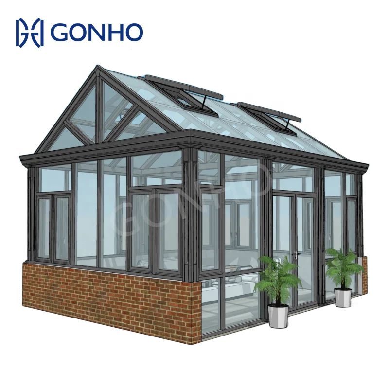 GONHO Portable Mini Greenhouse New Model Aluminum 4 Season Solarium Wedding House Sun Room Glass House Outdoor Sunrooms