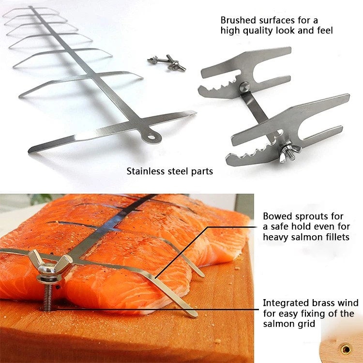 BBQ Accessories Grill Tray Salmon Frame BBQ Rotatable Wooden BBQ Salmon Fish Board