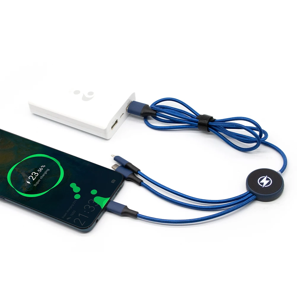 High Quality Gift Customization 3 In1 LED Logo Fast Charging Multi-function 5 in 1 USB  Charger Cable