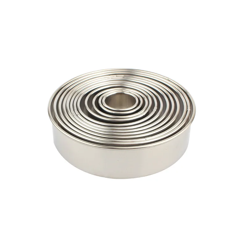 Food Grade 304 Stainless Steel Cookie Cutter 12Pcs/Set Round  Mousse Cake Ring Set Rolled edge cookie cutter