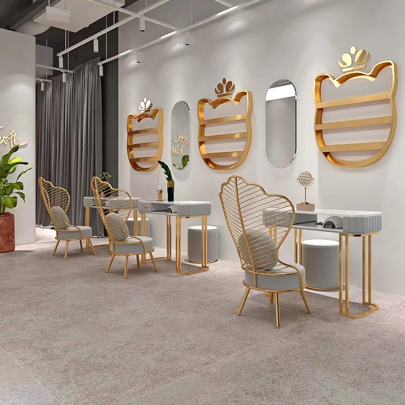 Wholesale Commercial Furniture Modern Simple Style Beauty Salon Furniture Manicure Table Light Luxury Metal Nail Table