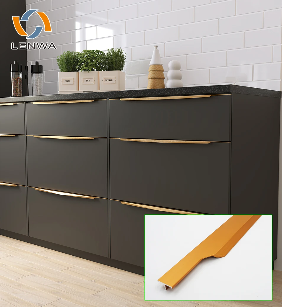 LENWA ALUMINIUM Ready in Stock Kitchen Cabinet Brass/Black Luxury Door Furniture Edge Handles