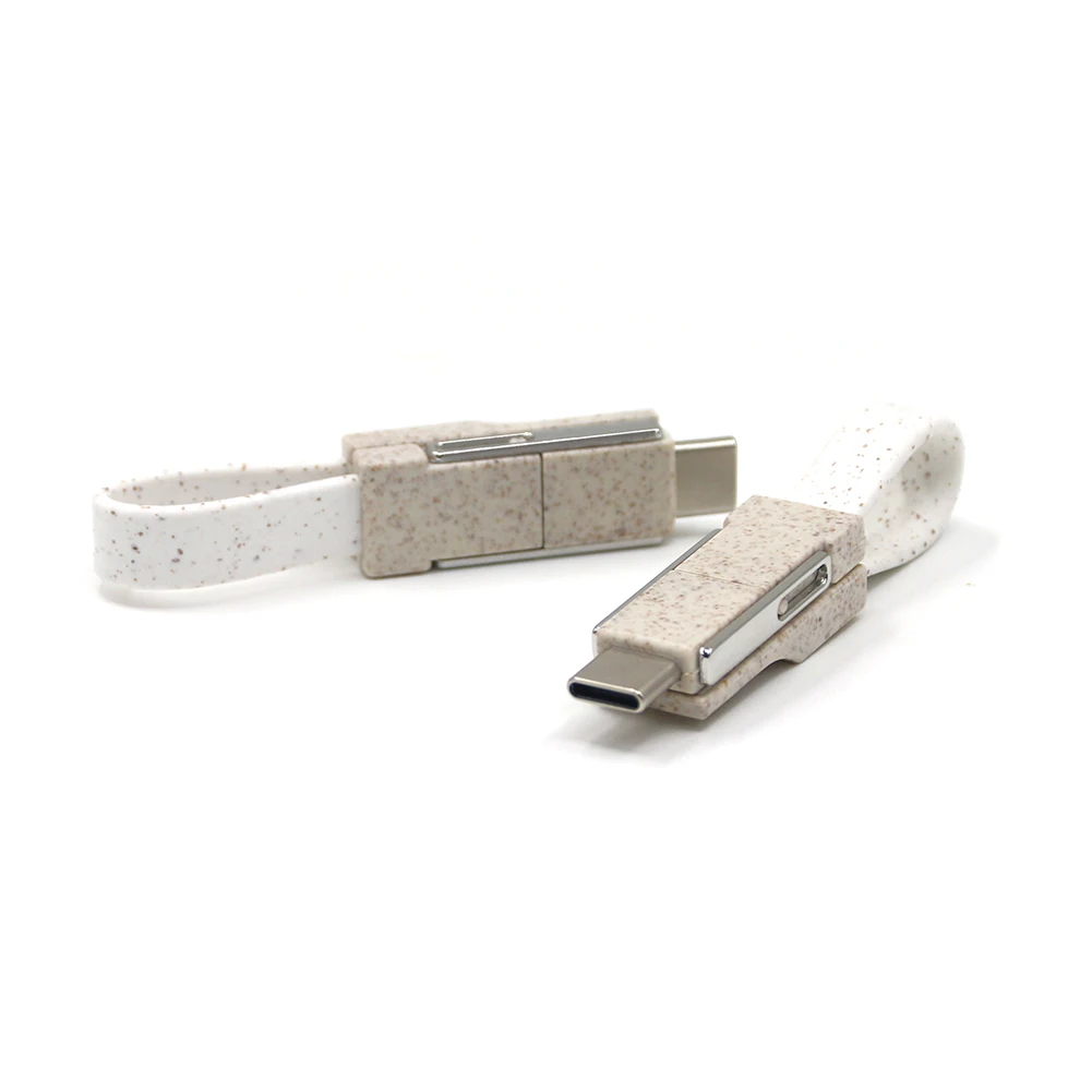 Promotional Gift Items 3 in1 Keychain Magnetic Charging Cable For Micro USB, Lighting with Environmental Wheat Straw Material