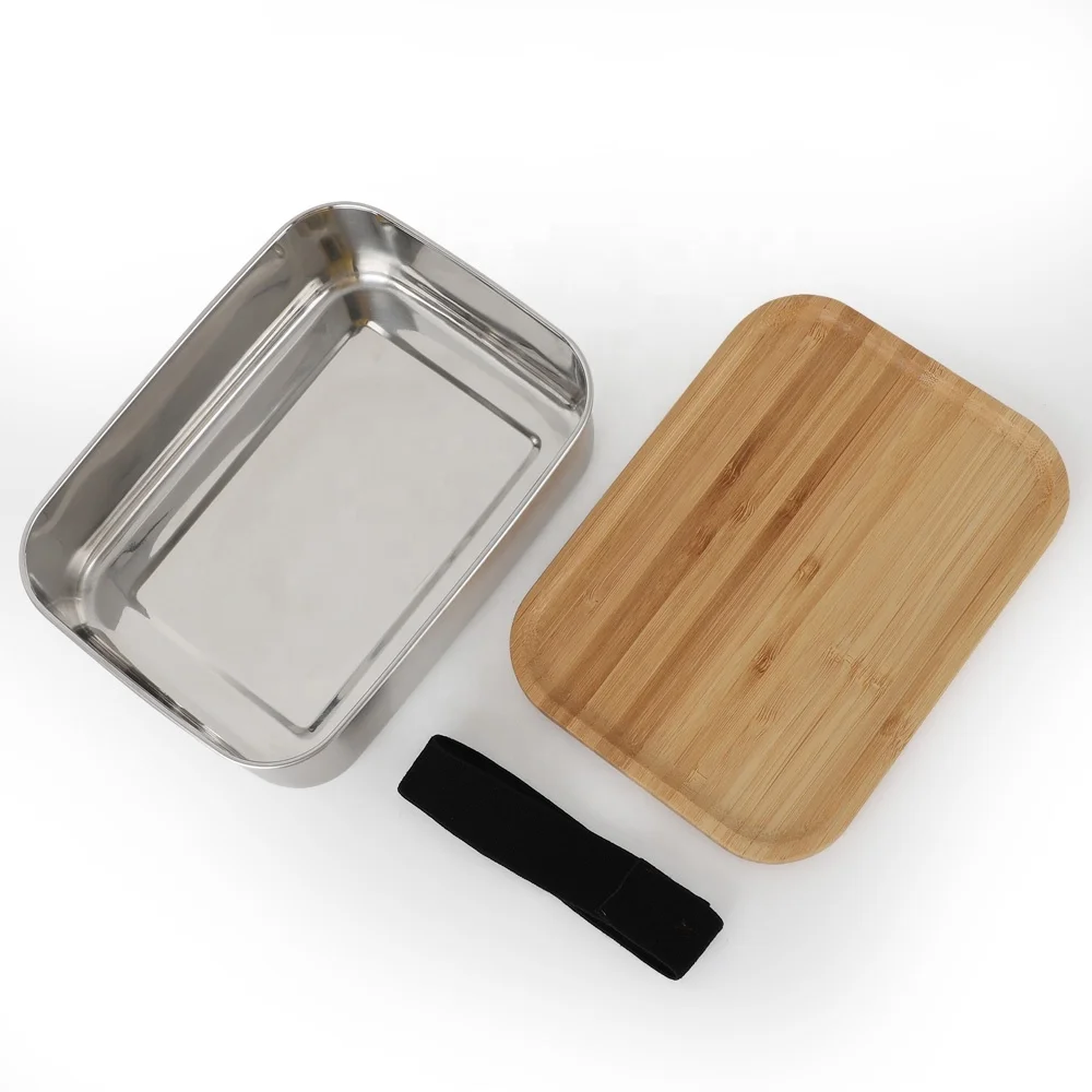 304 Bento Bread Box Food Storage Lunch Box Stainless Steel Bento Wood Storage Boxes & Bins Food Container School Modern Silver