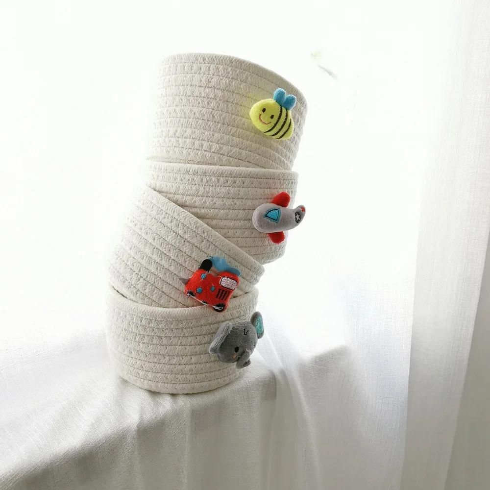 New Cotton Rope Small Storage Desktop Sorting Sundry Basket Three Dimensional Plush Decorative Dormitory Cosmetics
