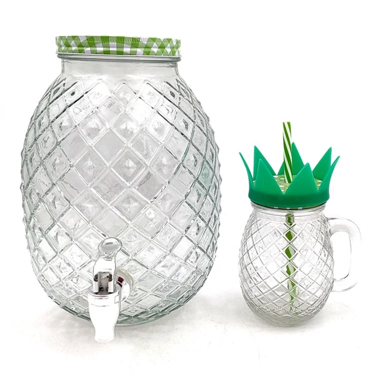 1 Gallon Pineapple Shaped Glass Mason Drink Beverage Dispenser with Tap