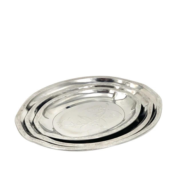 
Food Grade Stainless Steel Metal Serving Tray oval tray BBQ buffet tray 