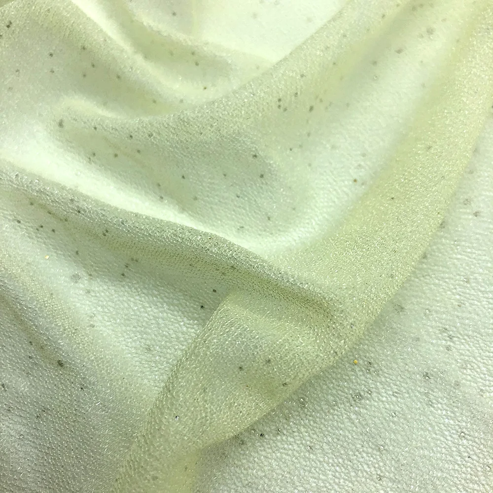 
Shaoxing Wedding dress fabric crystal soft mesh 100% polyester glitter knitting mesh fabric for wedding decoration 