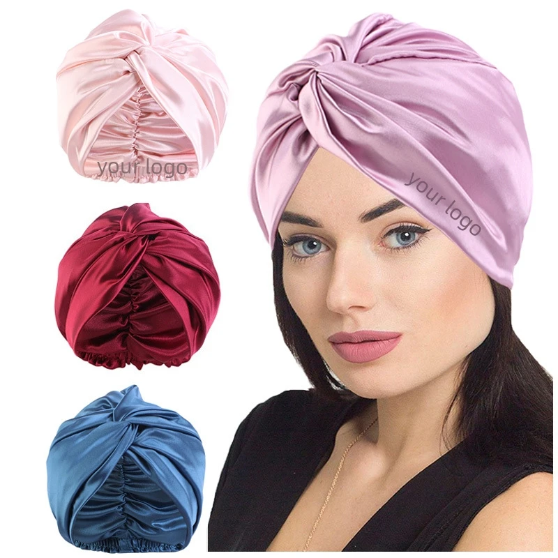 Natural Silk Night Bonnet with Elastic Stay On Head Women Double Layer Sided Twist Turbans Elastic Adjustable Hair Wrap