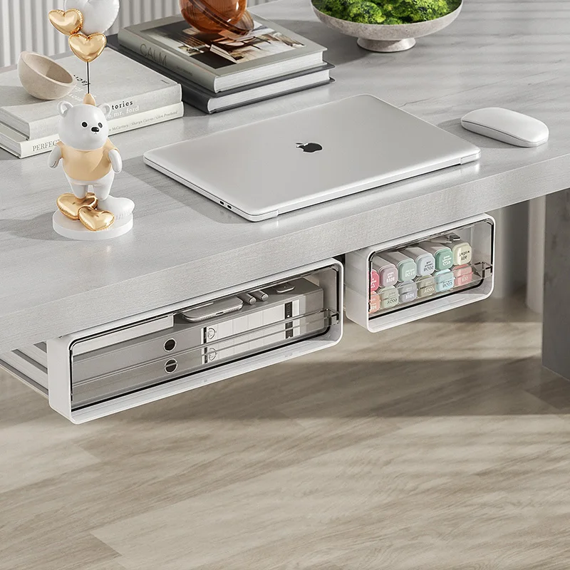 Transparent Plastic Drawer Under Desk Storage office Slide Out Desk Organizer Box Hidden Desktop Organizer living room