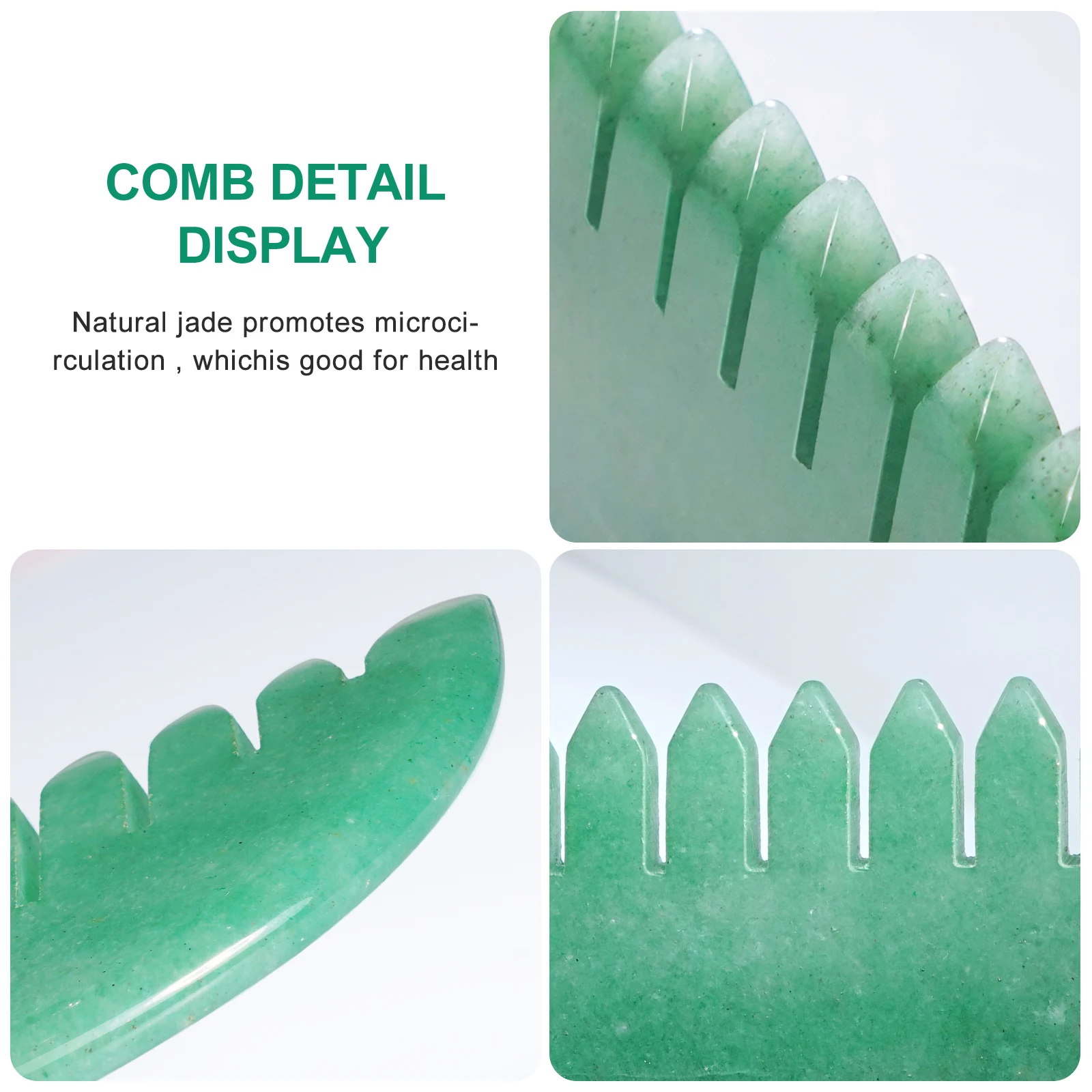 Factory Wholesale Green Crystal Hair Gua Sha Comb Scraping Head Jade Stone Massage Comb for Head Caring