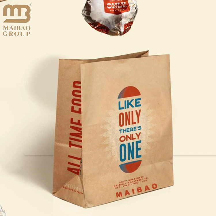 Custom 110 Gsm Brown Kraft Paper Bags Grease Oil Proof Burgers Bread Donuts Food Takeout Bags Sandwich Takeaway Packaging Bag