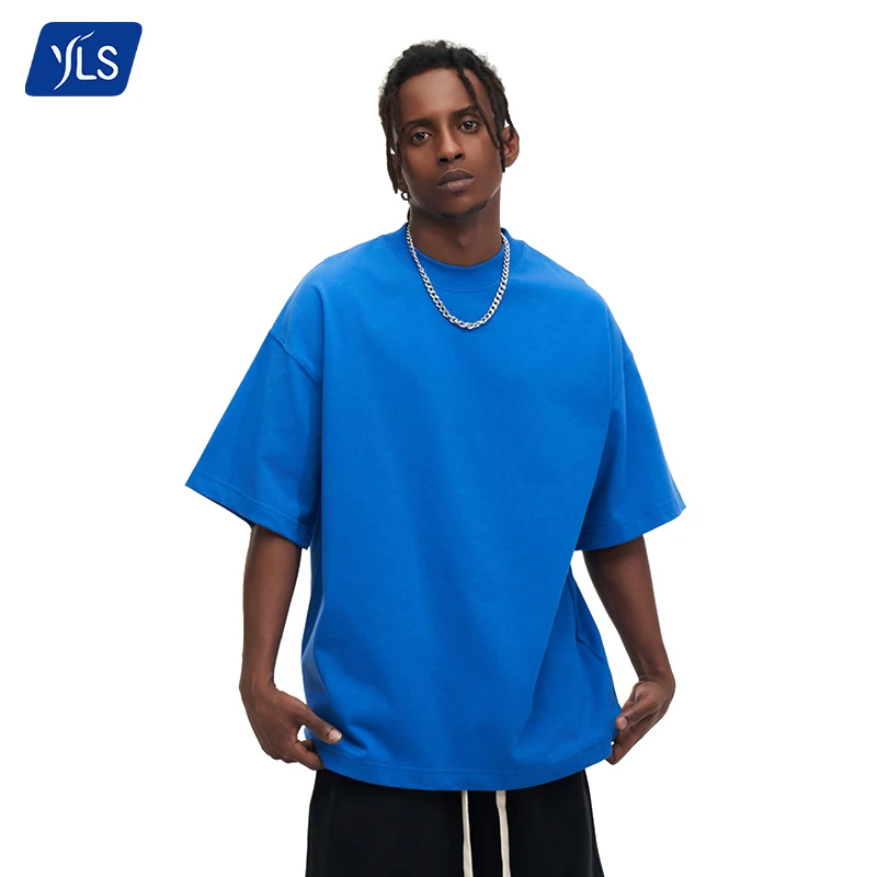 YLS Custom Turtle Neck Heavy Weight T-shirts 100% Cotton 310g Blank TShirt Oversized Baggy Mock Neck Turtleneck T Shirts For Men