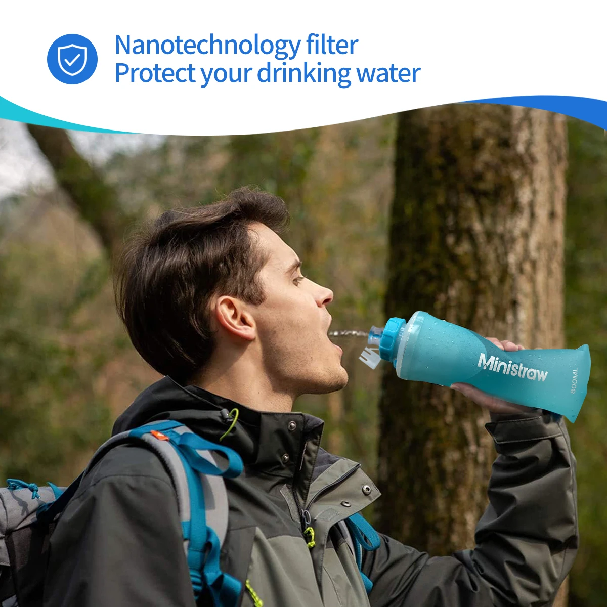 500ml TPU Soft drink bottle Foldable water bag flask Travel bottle Outdoor water filter straw