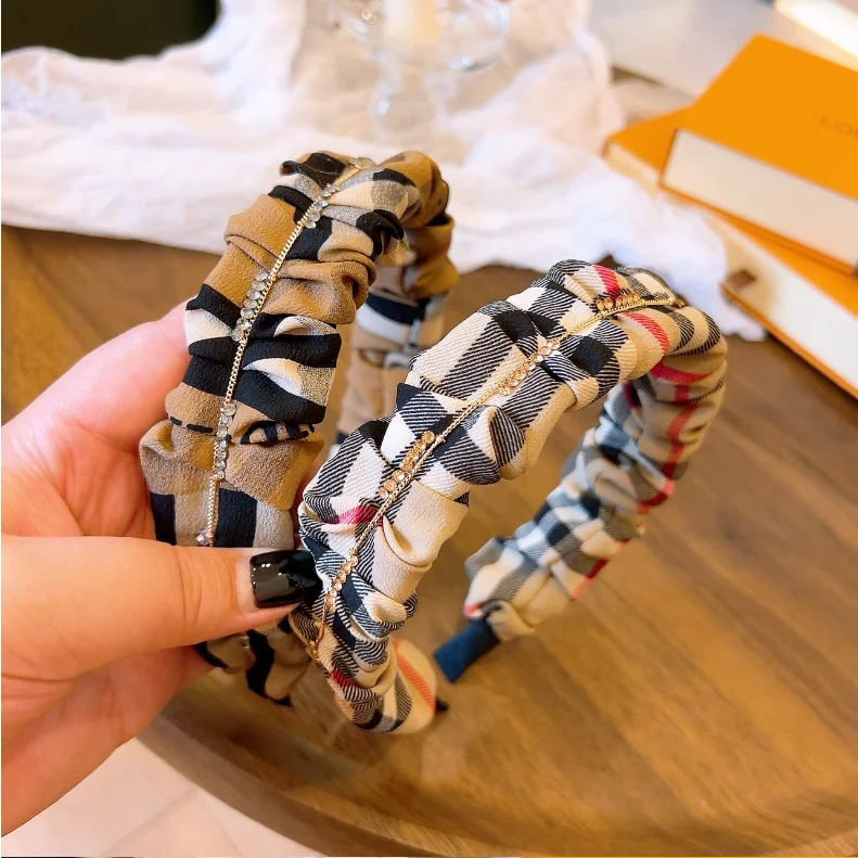 Designer Headband Camel Striped Plaid Rhinestone Bow Headbands Women Fashion Headwear Hair Accessories