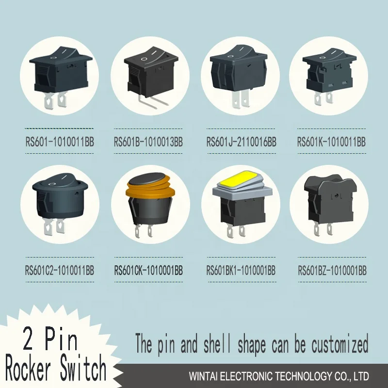 Wintai-tech KCD1-101 rocker type switch black rocker switch 2 pin rocker switch