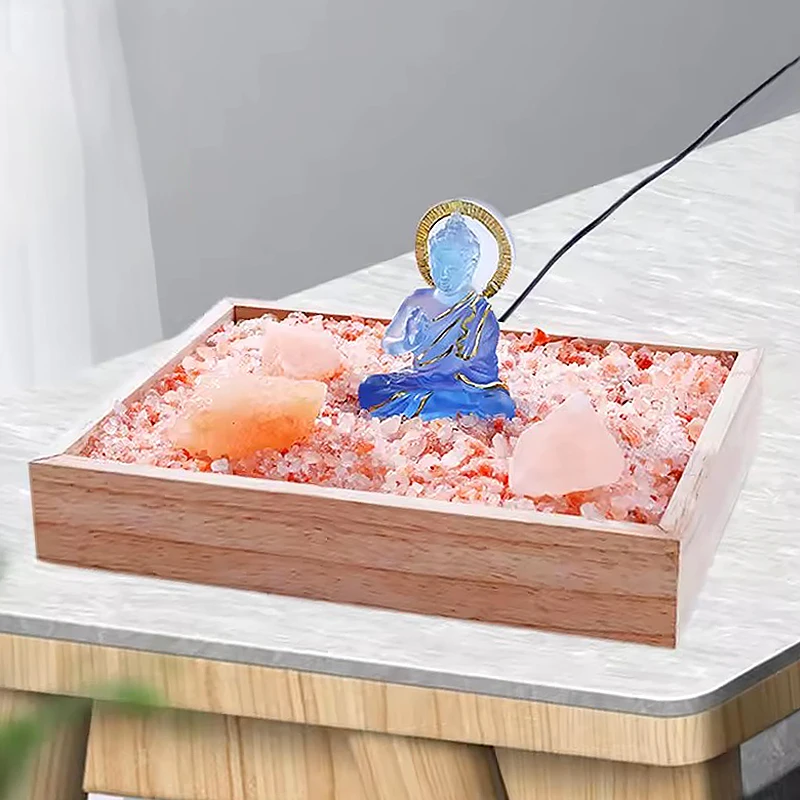 Custom Novelty Toy Himalayan Glow Natural LED Light Mini Zen Garden Kit Himalayan Pink Salt For Desk Decor Zen Garden