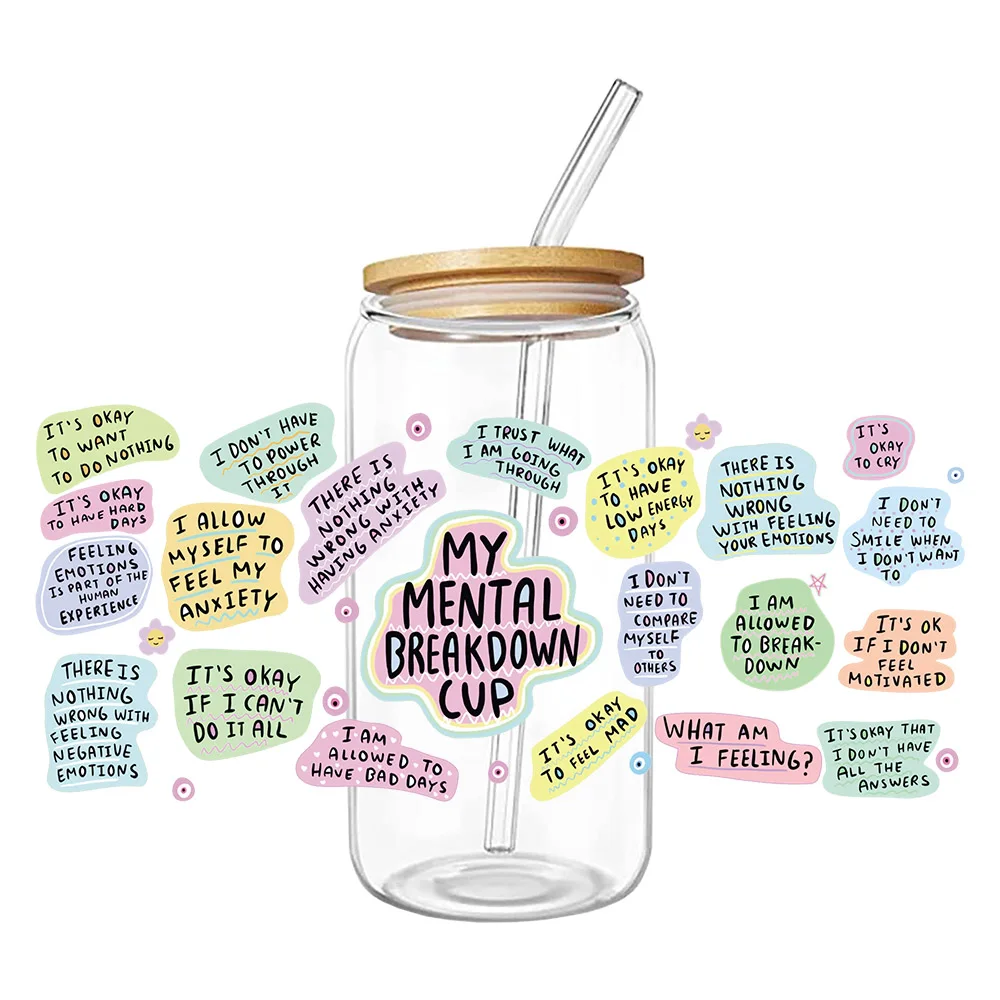 Wholesale Custom Designs uvdtf waterproof cup wrap transfers 16oz Glass Can Transfers Sticker Decal UV DTF Cup Wraps