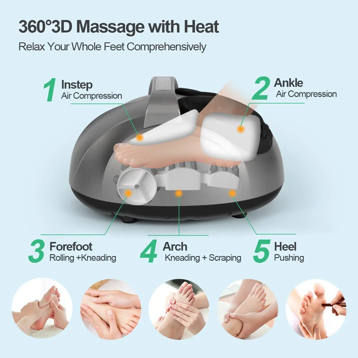 Shiatsu Foot SPA Heat Infrared Vibration Air Compression Heating Electric Roller Leg Calf Machine Foot Massager With Heart