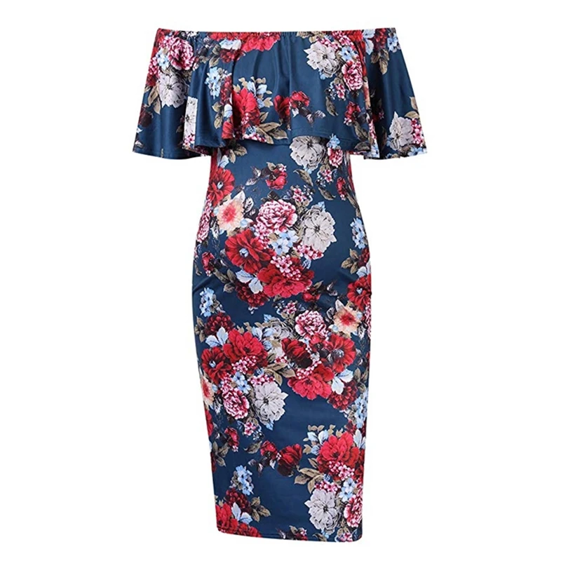 Юбка с принтом для беременных женщин с открытыми плечами и пушистым рукавом милое пляжное платье