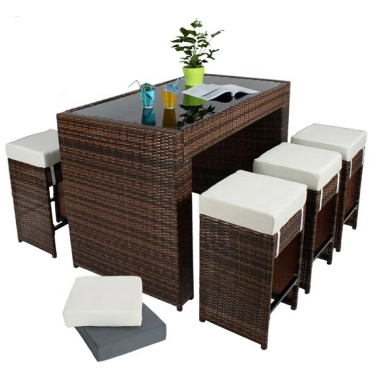 7 PC Outdoor Furniture Resin Wicker High Dining Bar Table set