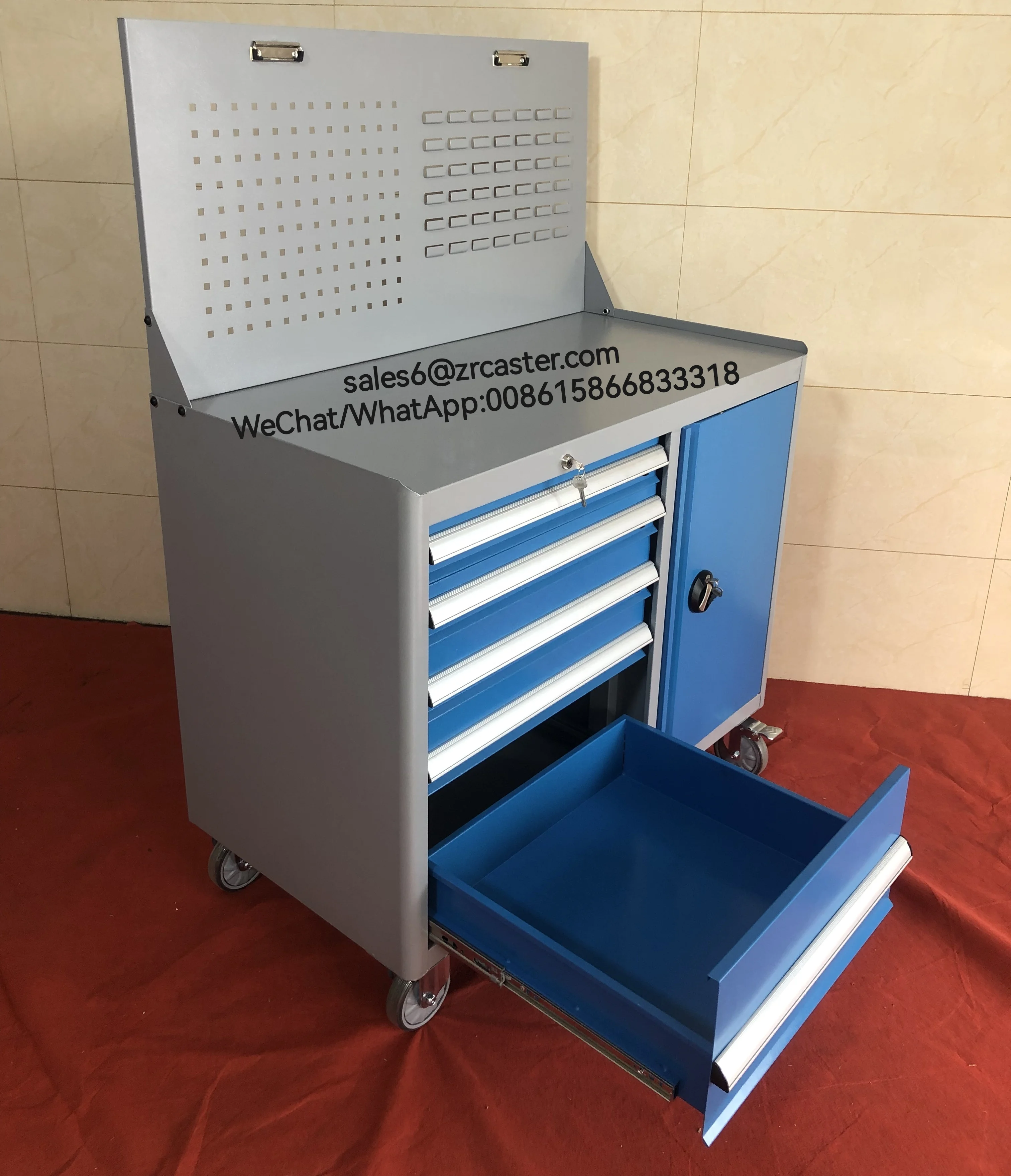 Customized Workshop cabinet tool car Workshop garage metal tool cabinet/tool trolley/ tool cart with handle and wheels
