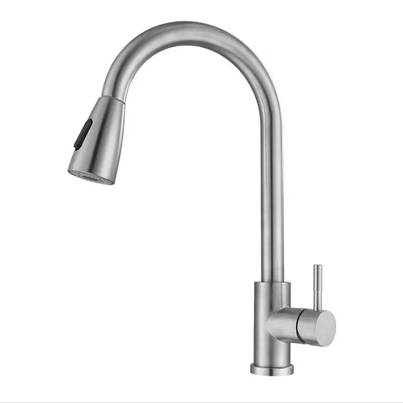 Modern Single Handle Kitchen Faucet with Pull Spray Stainless Steel Hot Cold Deck Mounted Tap Single Hole Installation