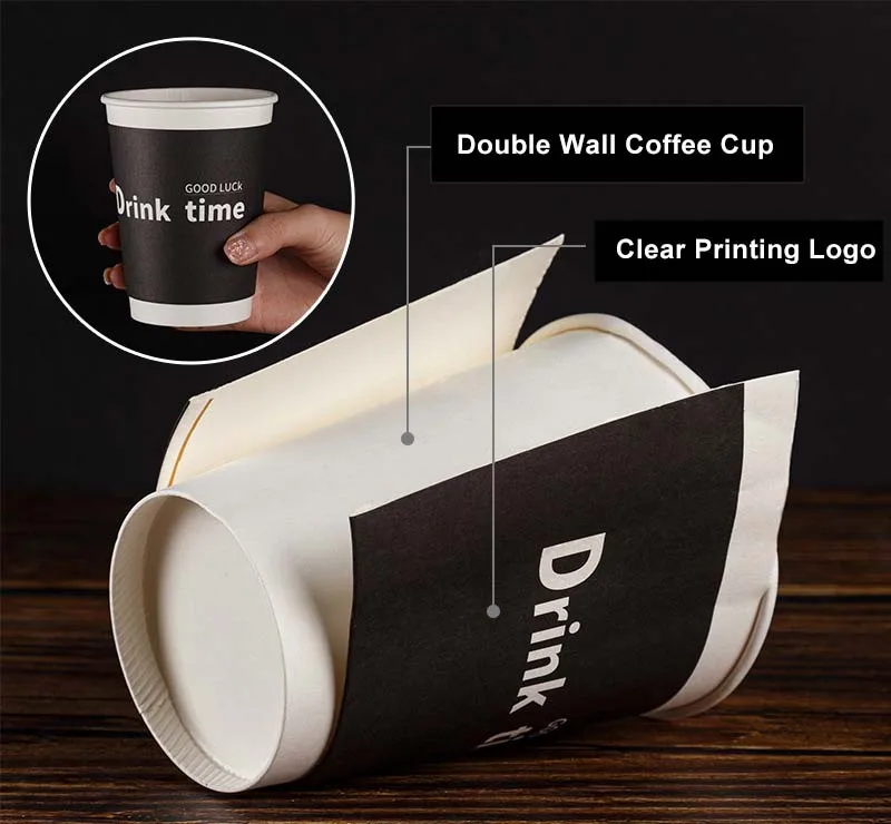 Logo Design 8 10 12 16 20 22Oz Double Wall Paper Cup For Hot Drinks Custom Disposable Printed Paper Coffee Cup