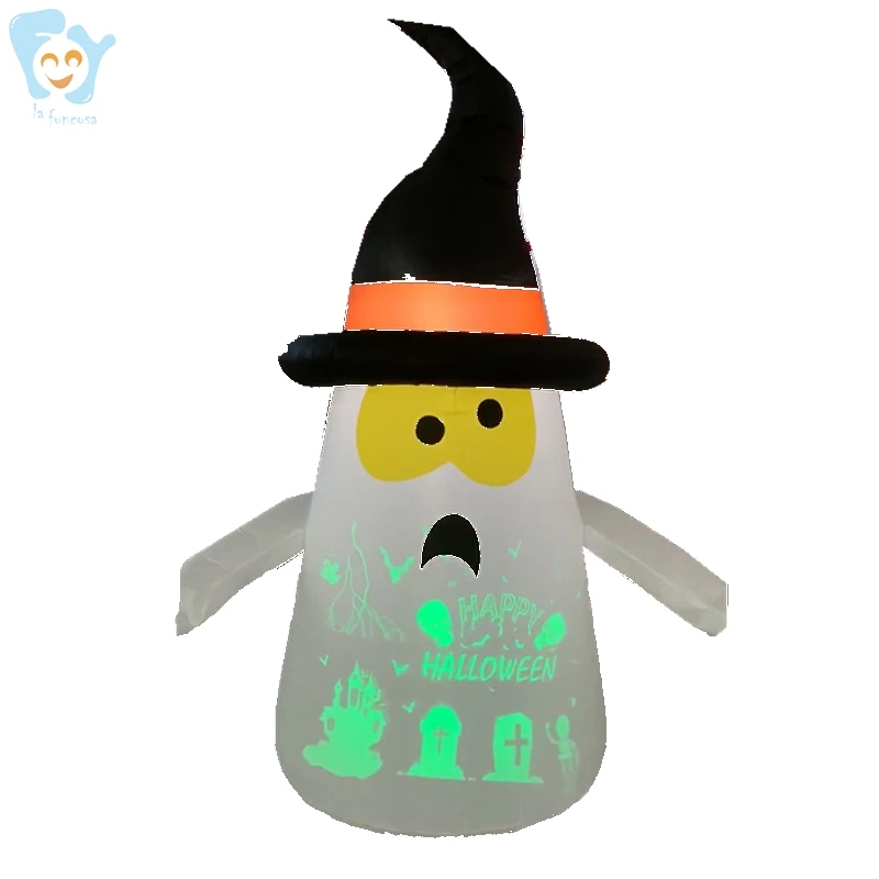 6ft LED Outdoor Lawn Small Halloween  Decoration Low White Ghost Inflatable with Photo Projector