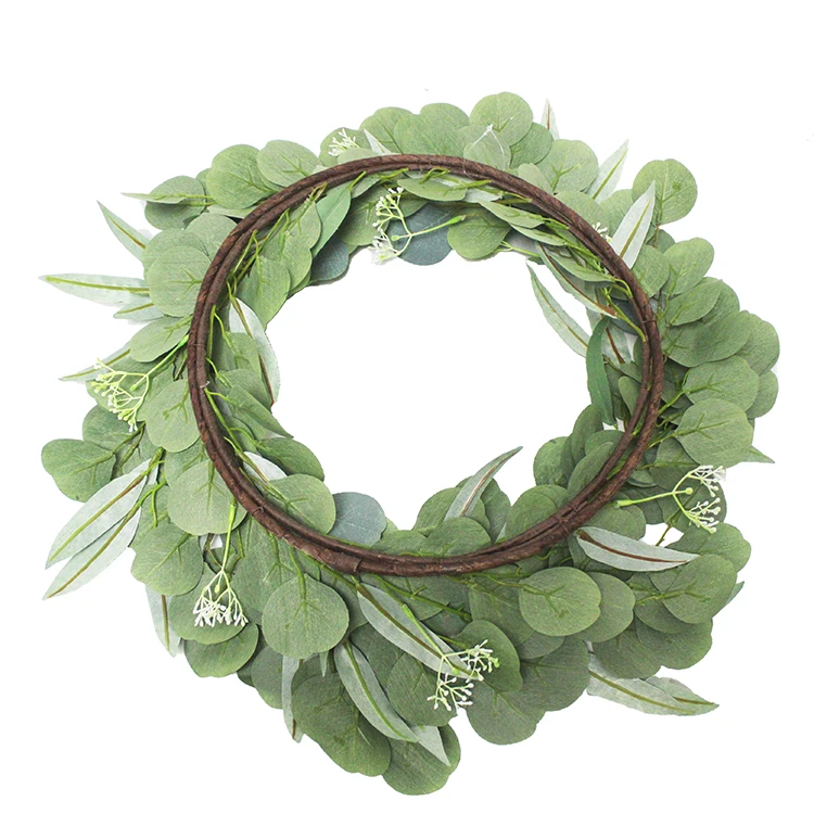 supplies wholesale spring wreath with seeds floral front door hello gift package artificial silver dollar eucalyptus wreath