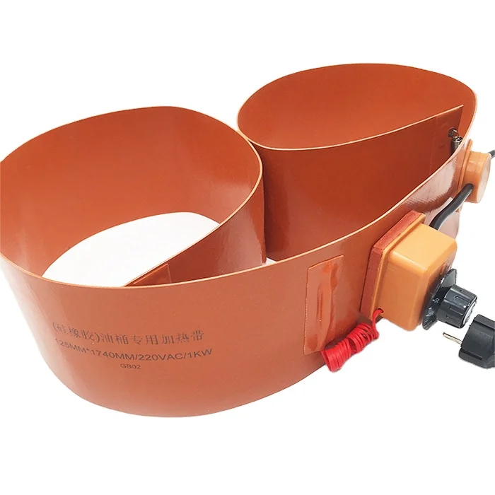 200L/55 Gallon 220V 125mmX1740mm 1000w Silicone Rubber Heating Pad for Oil Drum band Heater