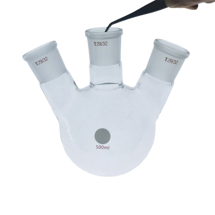 Laboratory GLassware oblique shape with three necks Round Bottom Flask For Boiling cordial