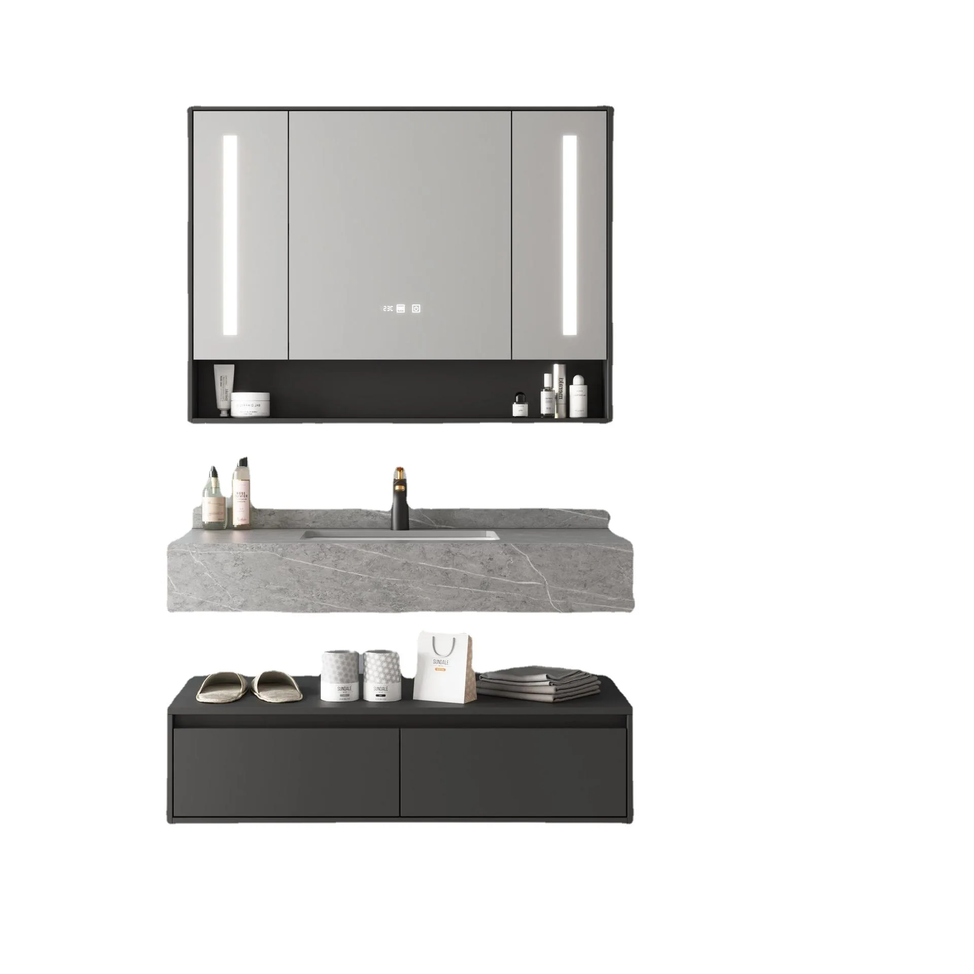 Illuminated Smart Mirror Vanity Set Modern Storage Bathroom Washroom Mirror Cabinet With Led Light