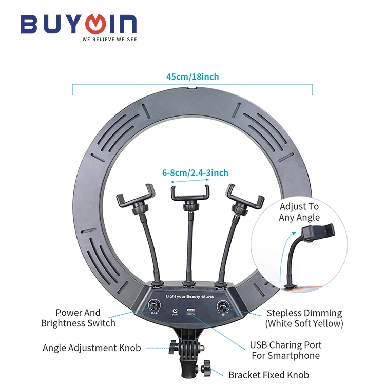 18inch Led Video Lighting For Youtube Makeup Photography phone ring Fill Light 18 Inch Selfie Ring Light With Tripod Stand