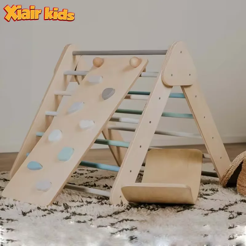 Xiair Wooden Kids Montessori Piklers Triangle With Ramp Baby Climbing Triangle Toys Gym Indoor Playground Pickler Climbing Frame