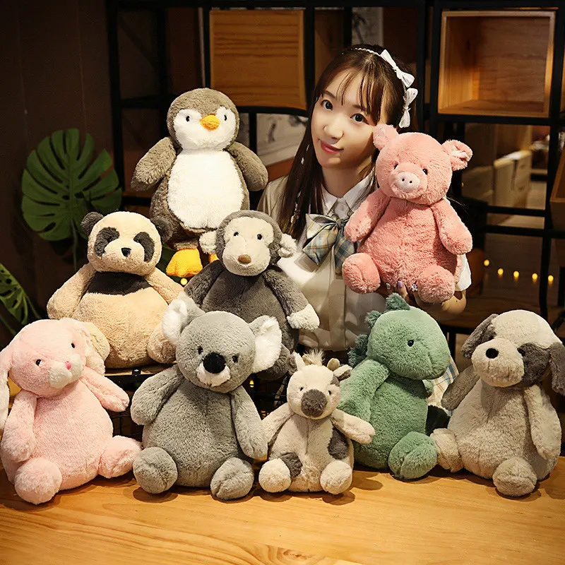 Cartoon soft cute animal series figure sitting dinosaur koala plush toy penguin monkey rabbit panda doll comfort gift